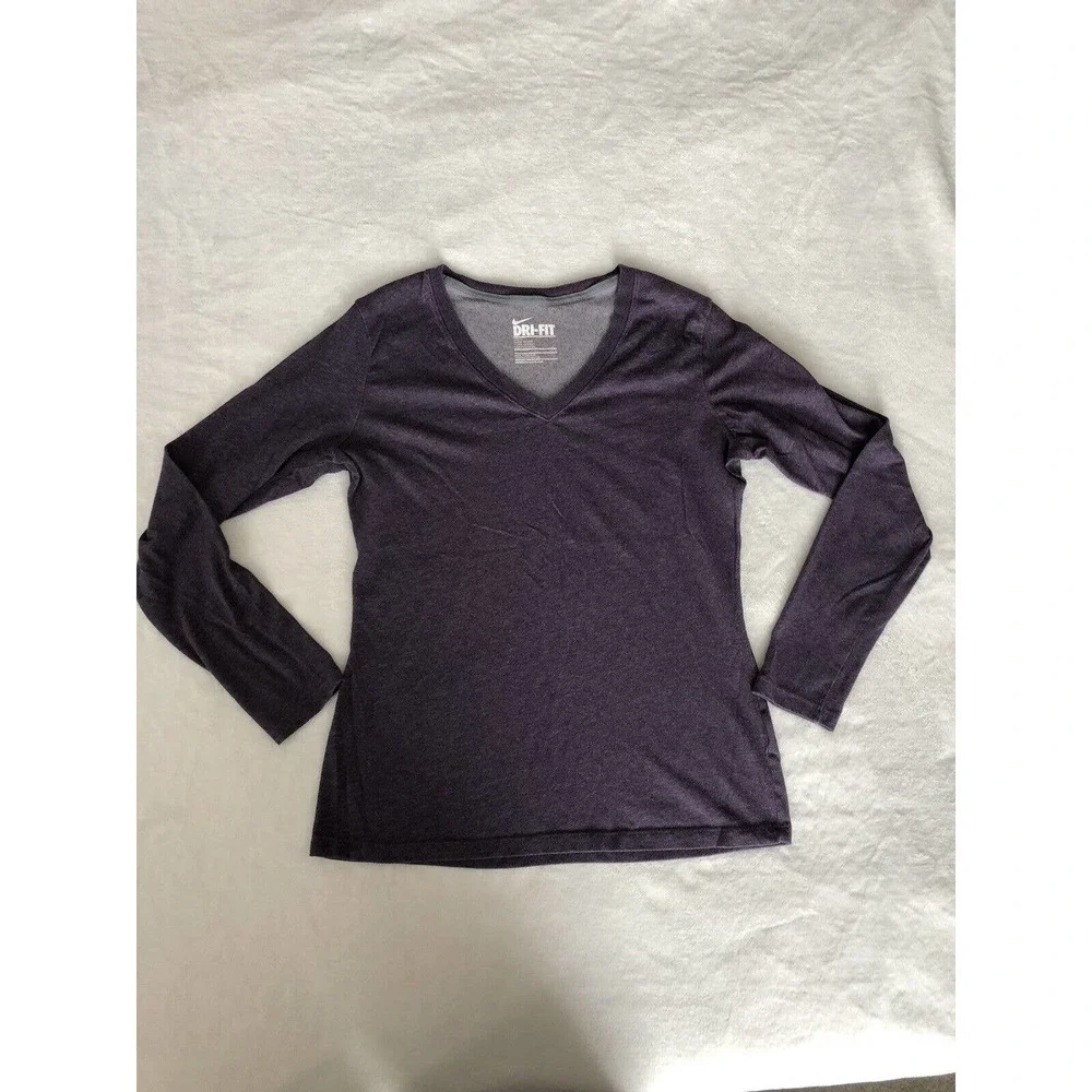Women's Nike Dri-fit Heathered Purple Long Sleeve Shirt Size Large Slim Fit